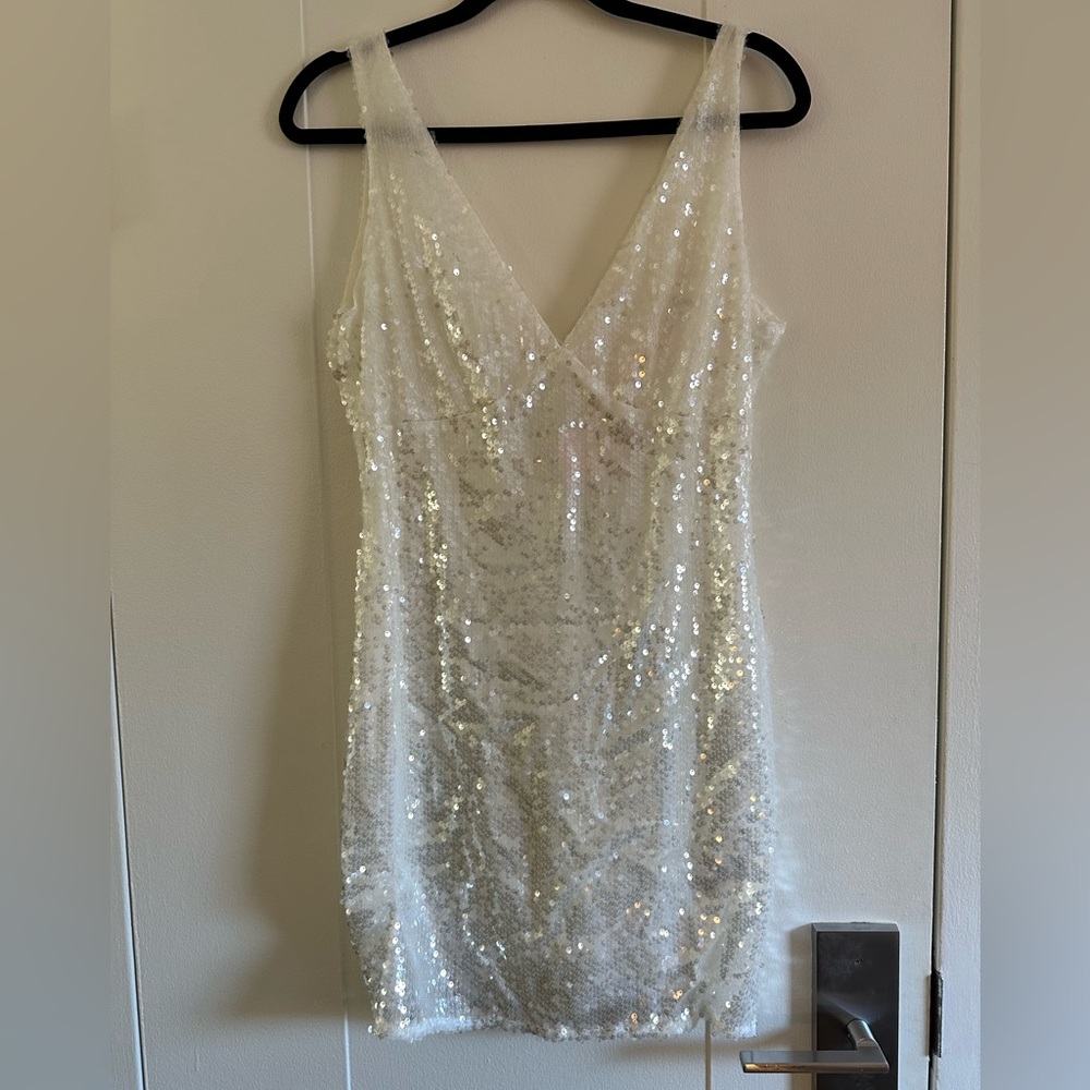 White Sequin Sleeveless Mini Dress NWT